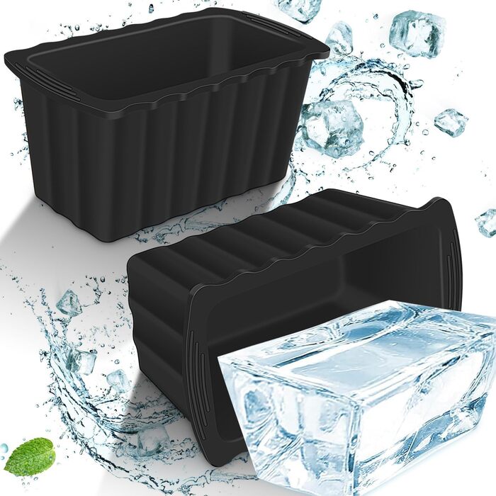 2 Large Ice Block Molds, 5.4kg Extra Thick Silicone Ice Cube Molds, Reusable for Ice Bath Tub, Bathtub, Cold Plunge Pool, Cooler, Ice Bath Tub - Black