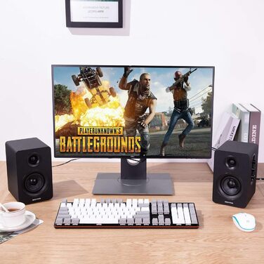 Sanyun SW208: Активні Bluetooth 5.0 колонки на полицю, 60W, вуфер з карбону, вбудований 24-бітний ЦАП, 3D-звук, 2.0 для ПК/монітора (пара, чорний)