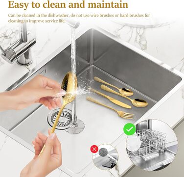 Набір столових приборів 24 предмети для 6 осіб з гравіюванням троянд, нержавіюча сталь, золотий колір - ножі, виделки, ложки, поліровані, для посудомийної машини, святковий