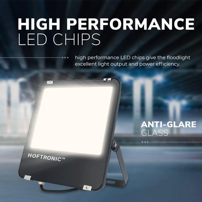 HOFTRONIC - LED Floodlight Outdoor 200W 32000 Lumens 160lm/W Neutral White Outdoor Floodlight Super Bright Outdoor Spotlight IP65 Spotlight 5 Year Warranty (100 Watt, 6400k)