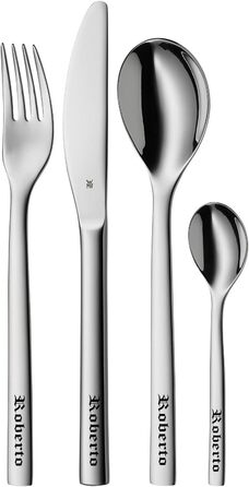 WMF Cutlery Set Nuova with Engraving as Desired, 4-Piece Stainless Steel with Box, NEW