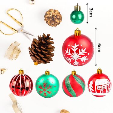 Набір прикрас на ялинку 44 шт: блакитні та срібні кулі різних розмірів (6см та 3см) для ялинки, внутрішнє та зовнішнє використання, декор для ялинки (червоний/зелений)