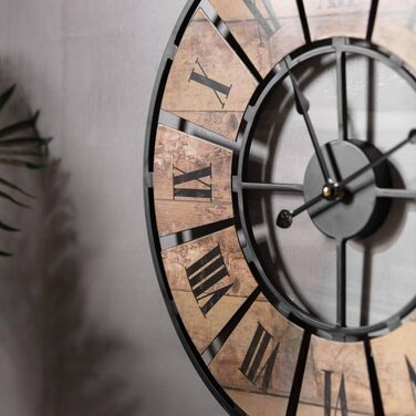 Large Vintage Wall Clock Living Room No Ticking Sound Modern XXL Wall Clocks Roman Numerals Retro Decor (Ø 50cm Diameter Antique Colorful) (Ø 50 Cm Antique Wood, Metal Wood-Look)
