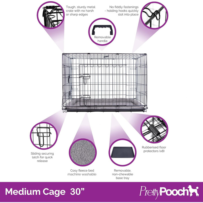 Клітка для собак та котів Pretty Pooch, розмір M, металева, складається, з лотком, двоє дверей та ліжком