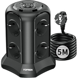 Многорозеткова смуга з USB, 8 розеток, з вимикачем, 4000W/16A, захист від перенапруги, 5м кабель, чорний колір