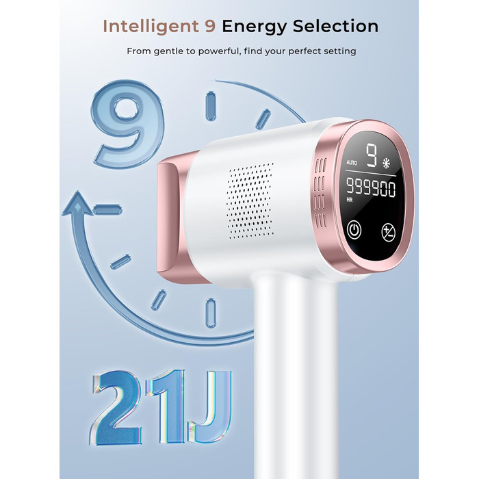 Пристрій для епіляції Rose з охолодженням, 9 рівнів, 600 нм світло, для жінок та чоловіків, для обличчя, бікіні-зони та тіла