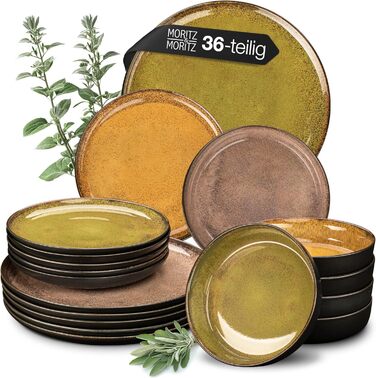 Moritz & Moritz VIDA Dinnerware Set - 12 Place Settings, Vintage - 36-Piece - Modern Porcelain Dinnerware Set - Scratch-Resistant, Microwave & Dishwasher Safe, Dinnerware, Tableware Service, Combination Service for 12 People