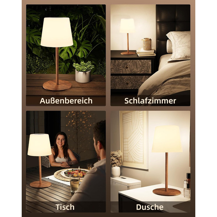 Світлодіодні настільні лампи EZVALO бездротові, 2 шт., IP65, USB-C, димування, 3 режими кольору, для дому та кемпінгу (дерев'яний колір)