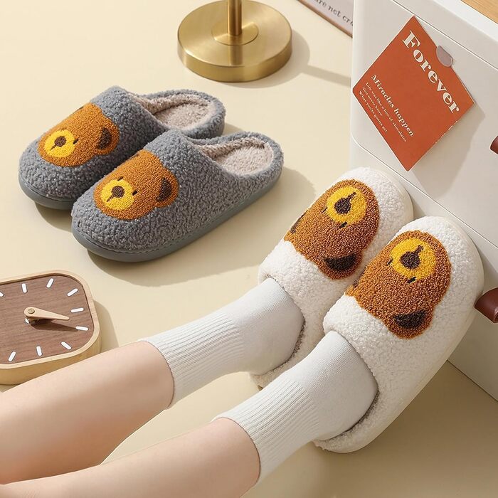 Тапочки домішки жіночі та чоловічі, м'які, плюшеві, ретро, теплі, зручні, з антиковзким покриттям, білий, Bär104, 36/37 EU