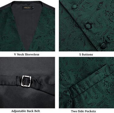 Костюмний аксесуар для чоловіків DiBanGu: 7-елементний комплект з краваткою, краватковою шпилькою та нагрудником, підходить для ділових костюмів та вечірнього одягу (Смарагдово-зелений та Чорний)