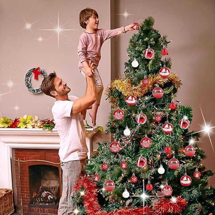 Ялинкові кулі Ilauke, 44 шт. Пластикові кулі червоно-білі, 3 та 6 см. Декорації для ялинки, прикраси на свята, для дому, вечірки, весілля, Різдво.