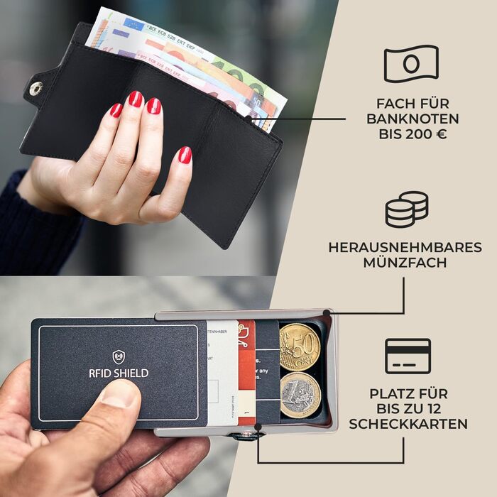 Чоловічий гаманець Slimpuro: тонкий, з RFID захистом, з відділом для монет, на 12 карт. Шкіряний гаманець для чоловіків та жінок