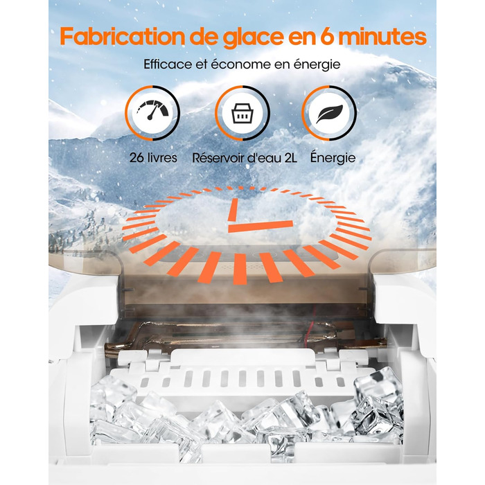 Smart Ice Maker Machine with WiFi Control - 15KG Daily Capacity, Fast Ice Production (9 Cubes in 6 Minutes), Self-Cleaning, 2 Ice Sizes for Kitchen, Office, Bar, Party, RV (White)
