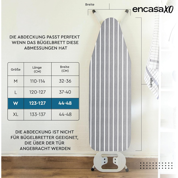 Чохол для прасувальної дошки Encasa XO Roma 125x39 см, сірі смуги, з термозахистом та товстим шаром наповнювача