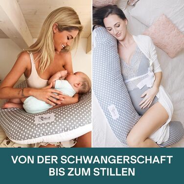 Подушка для годування Koala Babycare XXL: подушка для вагітних, для сну на боці, з бавовняним чохлом, сертифікований медичний виріб, подушка для дорослих (сірий - білий) X-Large сірий - білі крапки