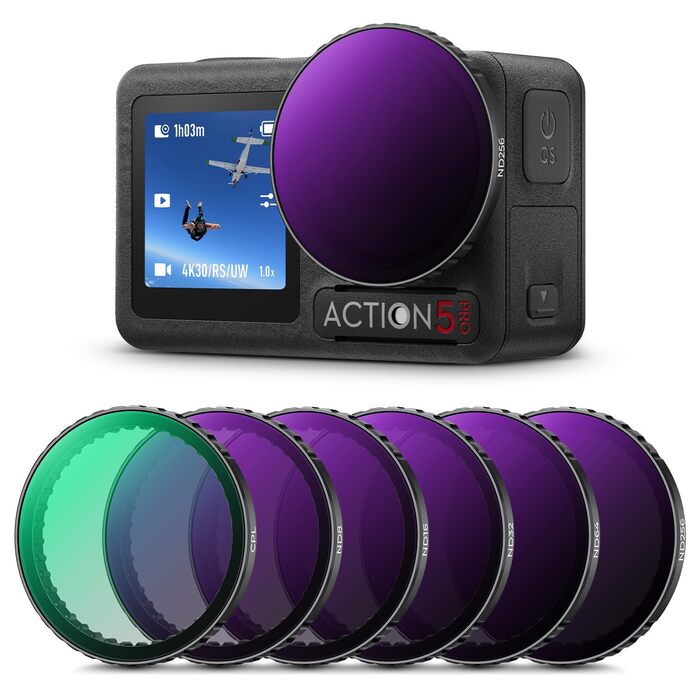 Фільтри K&F Concept ND/CPL для DJI Osmo Action 4/5 PRO: набір нейтральних фільтрів HD Glass CPL+ND8+ND16+ND32+ND64+ND256