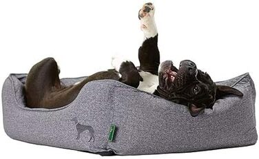 Софа для собак HUNTER BOSTON, зручне ліжко для собак з двостороннім матрацом, класичний дизайн, м'яка, затишна, миюча, неслизька, сірий колір, розмір S (120 x 80 x 30 см)