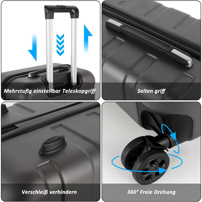 Набір валіз TANTOMI 3 шт., ABS, сірий (20/24/28 дюймів)