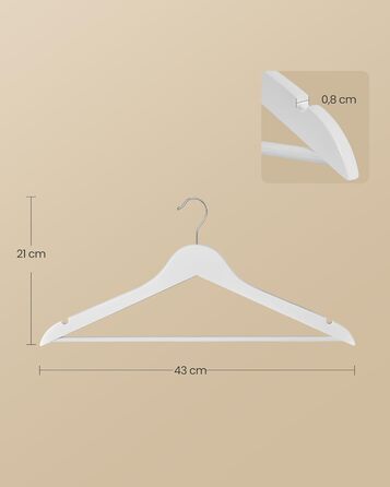 Плечики SONGMICS для одягу, 30 шт., з дерева, для сорочок та курток, білий, CRW030W02