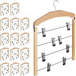 15 x Rock Hangers, Trouser Hangers Wood, 360° Swivel Hook, Clothes Hangers Non-Slip, HBT 45.5x39x2.5cm, Silver/Natural