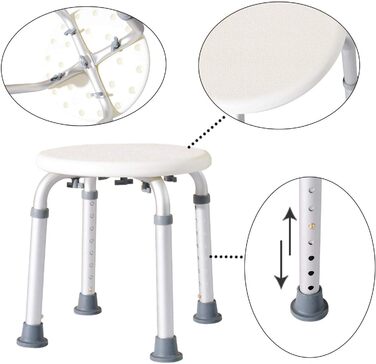 HOMCOM® Shower Stool Bath Bench Bath Chair Shower Stool Shower Seat Bath Aid Adjustable Height (Shower Stool/Round)