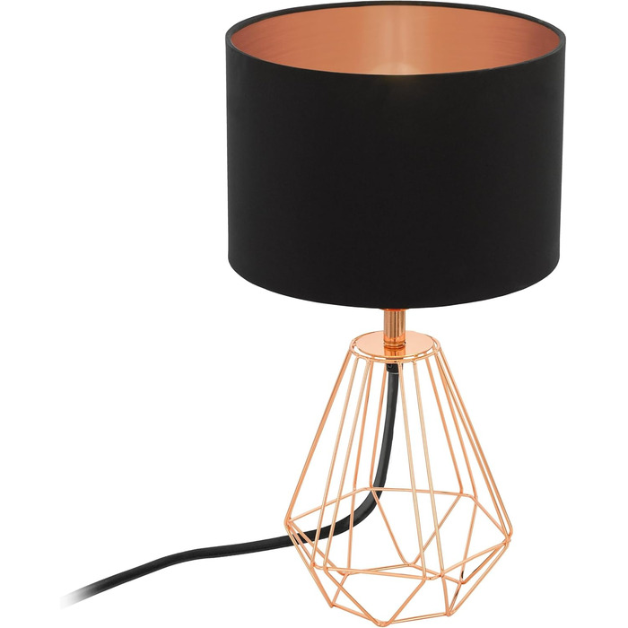 Торшер EGLO Carlton 2: вінтажна настільна лампа з металу та тканини, колір мідний/чорний