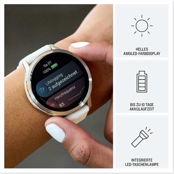Розумний годинник Garmin Venu 4 - фітнес-трекер з AMOLED дисплеєм 1.4', до 12 днів роботи акумулятора, 80+ спортивних функцій, EKG, оцінка стану здоров'я, фітнес-тренер, функції для людей на інвалідних візках, телефонні дзвінки, ліхтарик (сірий/срібний/ла