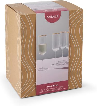 Набір келихів для вина MIKASA Sorrento з кришталю з золотим кантом, 375 мл, 4 шт. Без свинцю, елегантний дизайн для свят