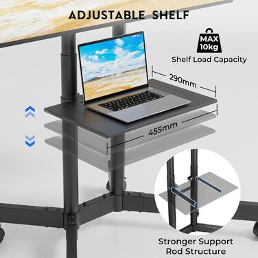 Підставка для телевізора BONTEC Mobiler TV-Wagen: регульована висота, VESA 600x400, до 55 кг, з полицею для ноутбука та кабельною організацією