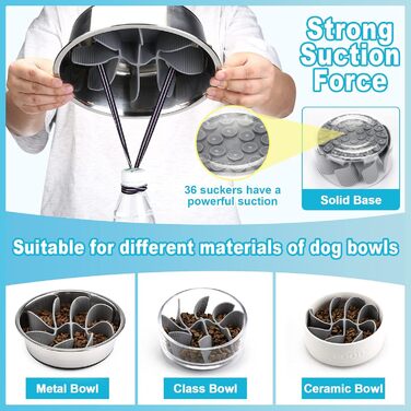 PETTOM 2 шт. миски для собак з нержавіючої сталі з антизалипанням, 2-в-1 миски для собак, годівниця для собак 1560 мл з неслизьким силіконовим дном, миска від заковтування для великих та середніх собак Ø21 см - 2 миски та 1 вставка