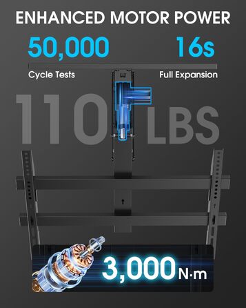 Електричний кронштейн для телевізора на стелю 32-70 дюймів, для плоских та вигнутих TV, чорний, VESA 600x400 мм, з пультом ДУ