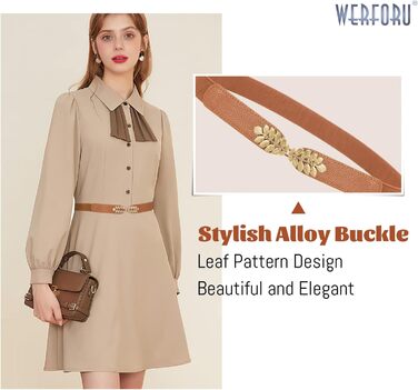 Жіночий еластичний пояс WERFORU Vintage Широкий пояс для сукні, еластичний цинч-пояс, чорний+білий+коричневий+бежевий (чорний+білий+коричневий+золотий), обхват талії 82-99 см