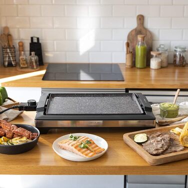 Cecotec Tasty & Grill 2000 InoxStone Electric Grill Plate - Stainless Steel, Non-Stick, Adjustable Temperature