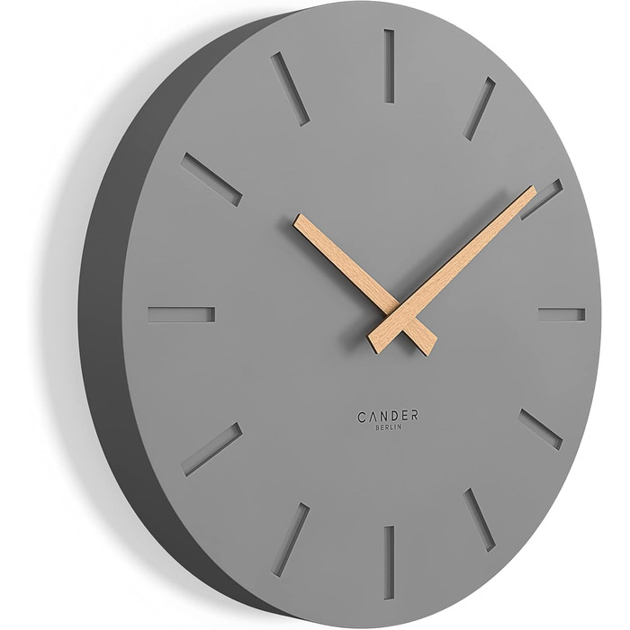 Cander Berlin MNU 2530 G Wall Clock MDF Silent, No Ticking Sound, 30 cm Analog, Living Room, Modern, Vintage, Grey, Anthracite, Wooden Hands