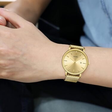 Годинник чоловічий BUREI Ultra Slim з датою, аналоговий, кварцовий механізм (сталь, золото)