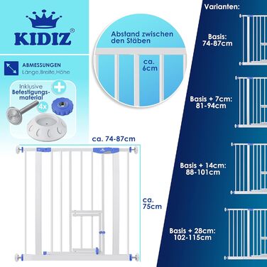 Захисний бар'єр KIDIZ для котів з люком, захист від дітей, турнікет для дитячих кімнат без свердління, поворотний, білий/блакитний, ширина 74-87 см