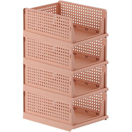 Ygapuzi 2 Pack Stackable Clothes Storage Baskets Organizer Sliding Cabinet Shelf Divider Separator Desktop Containers for Closet Wardrobe Kitchen Bathroom Office (White - 2Pack) (Pink - 4pack)