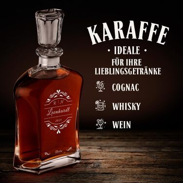 Maverton Whiskey Decanter + 2/4/6 Whiskey Glasses Set with Engraving - 700ml Whiskey Decanter - Christmas Gifts - Anniversary Gift for Couple - Monogram