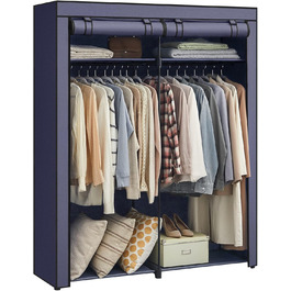 SONGMICS Storage Cabinet, Portable, with Hanging Rod, Folding, Wardrobe, Bedroom, Office, 140 x 43 x 174 cm, RYG02GY (Dark Blue)