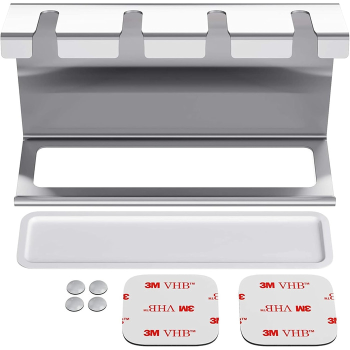 WIETRE Stainless Steel Brush Head Holder with Catch Basin | Fits Oral-B, iO, Philips Sonicare, Waterpik, Fairywill | Toothbrush Holder, Brush Head Holder (4-Pack)