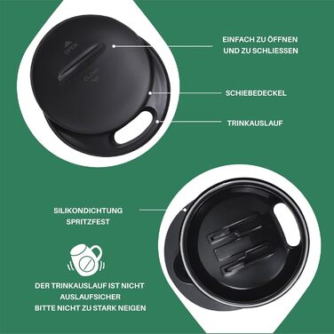 Кружка для кави та чаю Ideus 470 мл з подвійними стінками, нержавіюча сталь, з неслизьким ручним тримачем та кришкою-відкидником, великий об'єм (Трав'яний зелений)