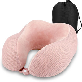 Подушка для шиї у літак Memory Foam, подушка для подорожей, автоподушка, подушка для шиї, подушка для подорожей, подушка-шия для дорослих з чохлом, для крісла літака, дому, офісу, авто (Рожева)