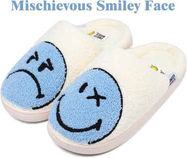 Теплі зимові домашні тапочки для жінок Smiley з м'якої плюшевої піни, Memory Foam, блакитні (38/39 EU)
