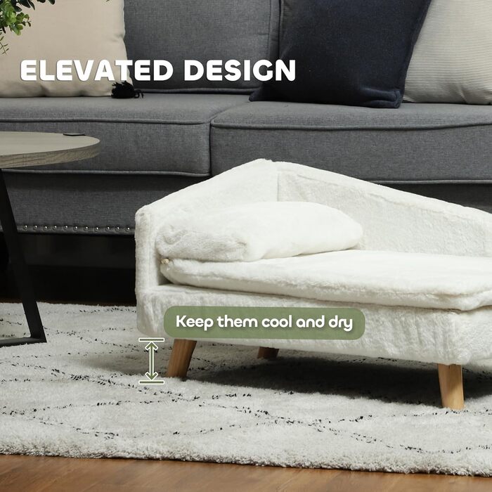 PawHut Диванчик для собак та котів з м'яким подушками, знімний та пральний чохол, з плюшу, 70 x 42,5 x 38,5 см, кремовий