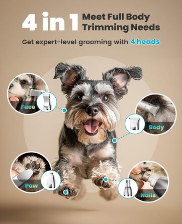 Набір для догляду за собаками Oneisall 4-в-1: тример, шліфувальник нігтів, тиха робота, бездротовий