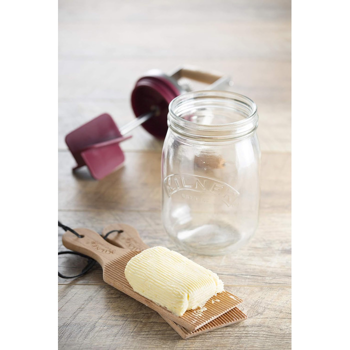 Kilner Butter Churn Glass with Hand Crank, Manual Hand Crank and Silicone Mixer, 1L, Opening: 7.2 cm, 16.5 cm x 11 cm x 27 cm, Make butter yourself in about 10 minutes, Glass butter container (pack of 2)