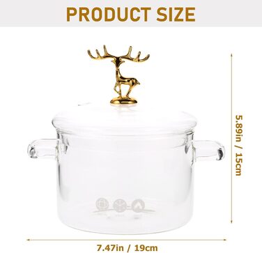 MAGICLULU 1 Piece Glass Pot with Lid Borosilicate Glass Cookware Transparent Cooking Pot for Pasta Salad
