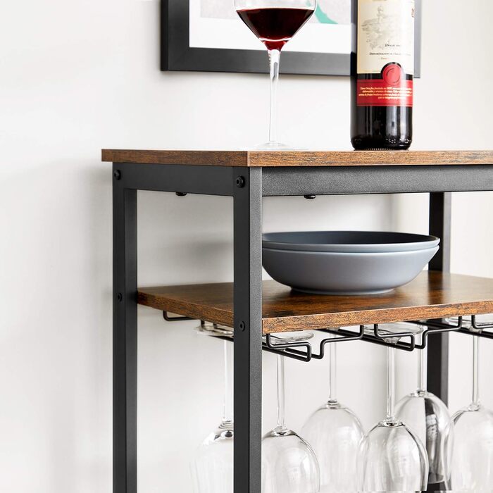 VASAGLE Wine Rack for 20 Bottles, Wine Shelf, with Glass Holder, for Cellar, Kitchen, Dining Room, Industrial Style, 50 x 32 x 100 cm, Rustic Brown and Black LWR020B01