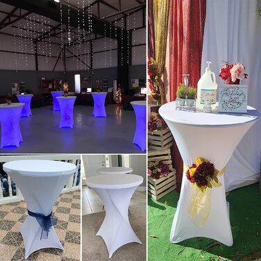 6 Piece Table Covers Table Spandex Stretch Tablecloth 80cm, for Bistro Table Ø 80-85 cm, For Round Table Wedding Birthday Party Banquet Table Decoration (80 cm, white)