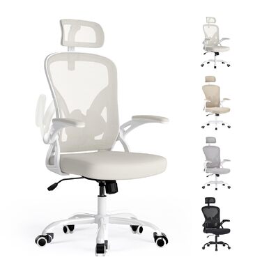 Ергономічне крісло Farini з підлокітниками для офісу та дому, з роликами та підголівником (білий)